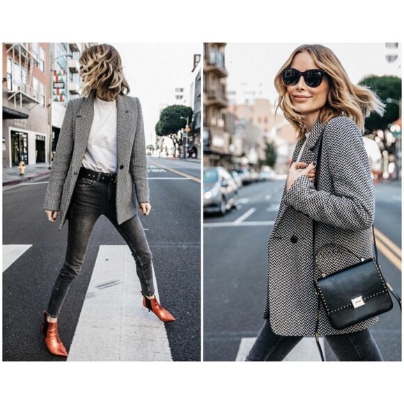 Anine Bing Jackets & Blazers - 💕ANINE BING💕 Fishbone Blazer ~ Wool Blend Black & Off-White Print XS